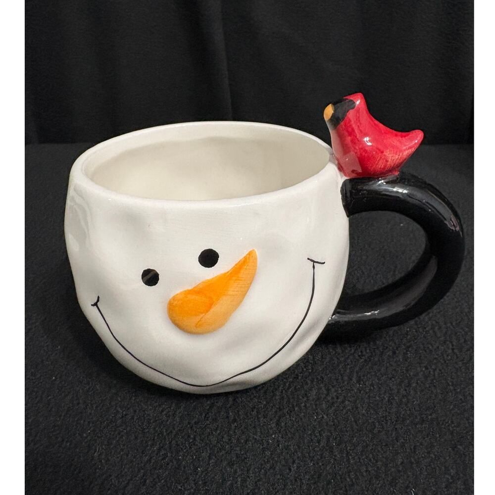 Snowman Mug with Cardinal on Handle